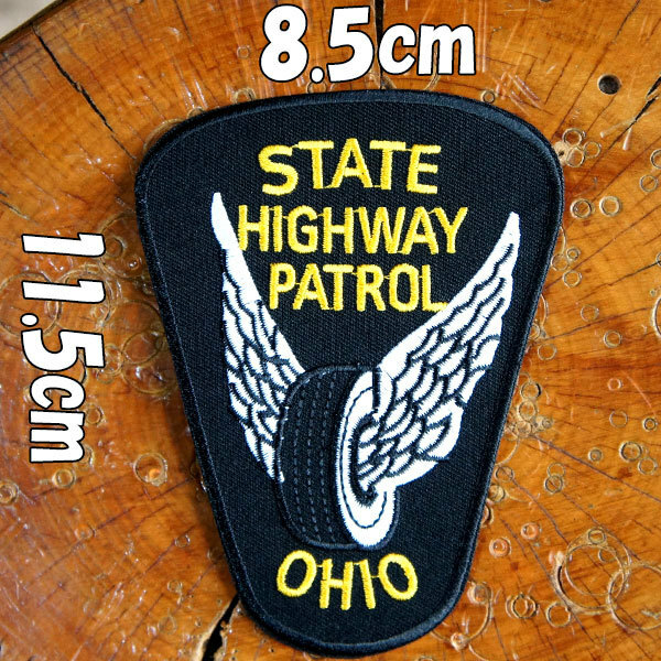 アメカジワッペン【STATE HIGHWAY PATROL OHIO・オハイオ州 ハイウェイパトロール】タイヤと羽 刺繍ワッペン パッチ wappen