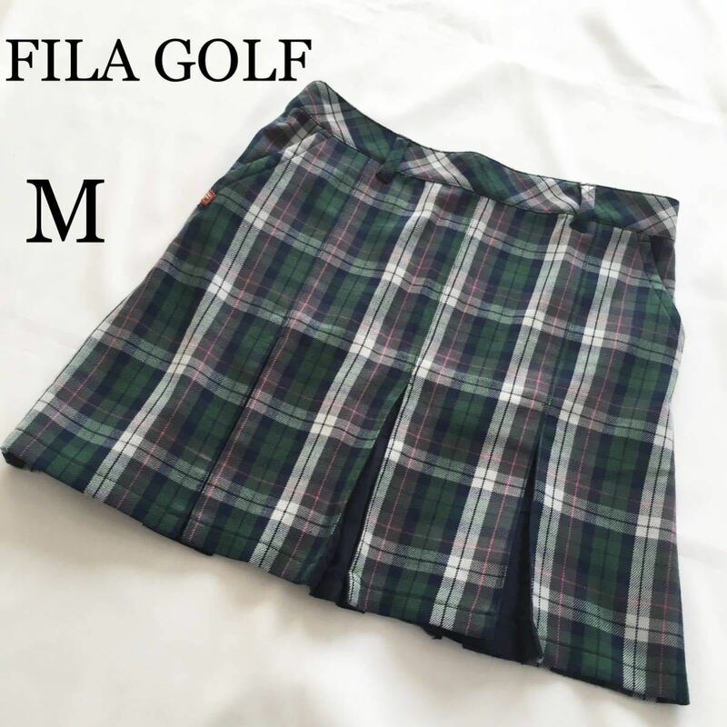 FILAGOLF フィラゴルフ スカート ゴルフウェア グリーンチェック プリーツスカート ハートロゴ Mサイズ