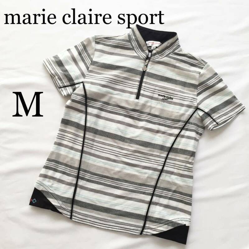marie claire sport マリクレール ハーフジップ ゴルフウェア マルチボーダー Mサイズ 花柄 ラインストーン