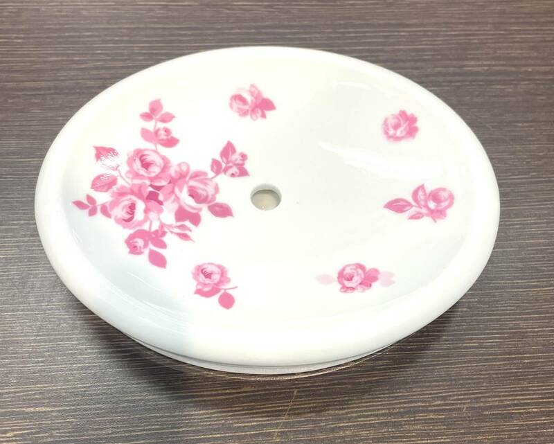 【B】【6786】☆★ソープディッシュ 陶器 花柄 ピンク 白 石鹸用 固形石 バスタブ用品 現状品★☆★