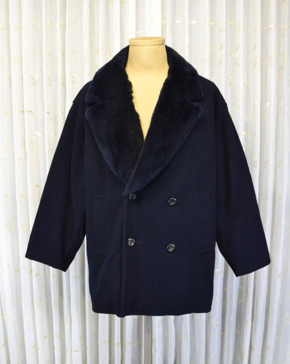 EMBA MEN'S エンバ 濃紺ジャケット コート 濃いネイビーブルー取り外し可能な毛皮襟付 USサイズM 中古品