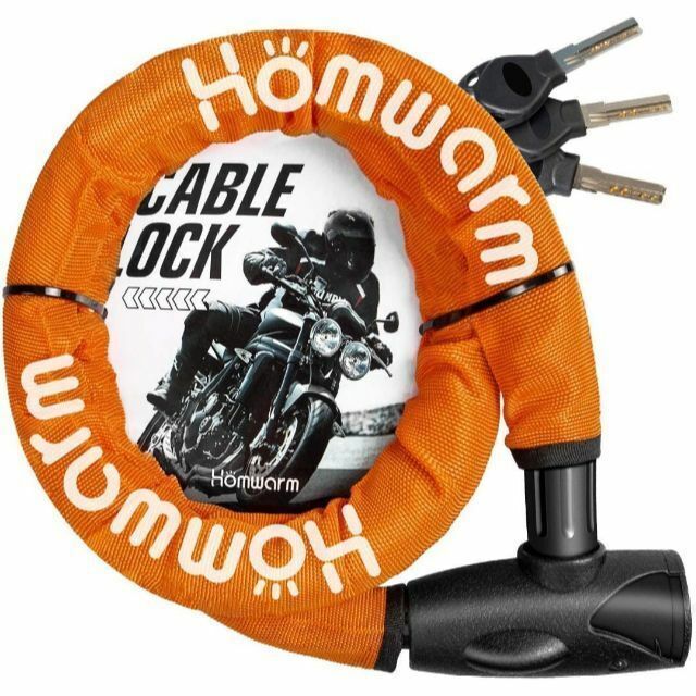 Homwarm バイク/自転車用 極太ワイヤーロック チェーンロック　オレンジ