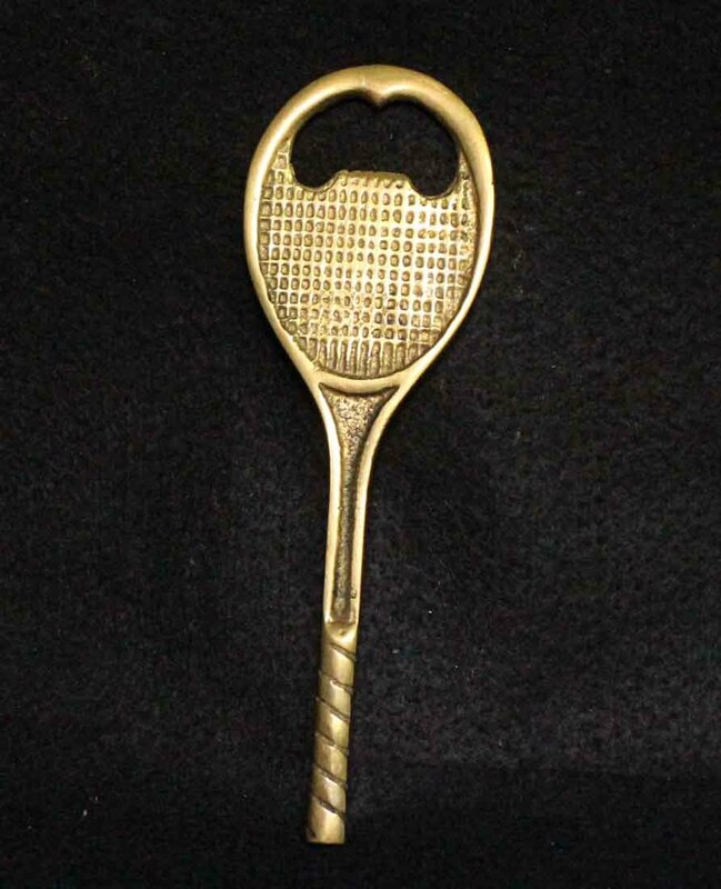 栓抜●テニス　ラケット　13.8cm 栓抜き●黄銅　真鍮製　bottle opener tennis racket 　バドミントン　 置物　文鎮　ペーパーウエイト