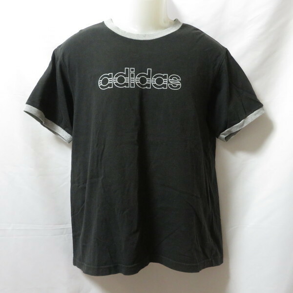 古着 メンズL adidas/アディダス Tシャツ 半袖 胸ロゴ スポーツMIX カジュアル ブラック 121000