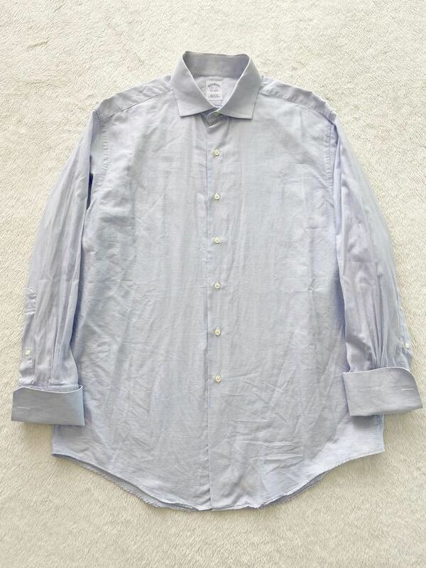 USA製 Brooks Brothers 161/2-33 長袖シャツ ダブルカフス ドレスシャツ メンズ 白 青 ホワイト ブルー ブルックスブラザーズ