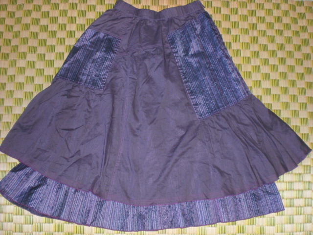 Ｅ-clat エターナリーブレイズ エイココンドウ 紫系 ツヤとハリのあるボーダーコンビ ティアードスカート 42
