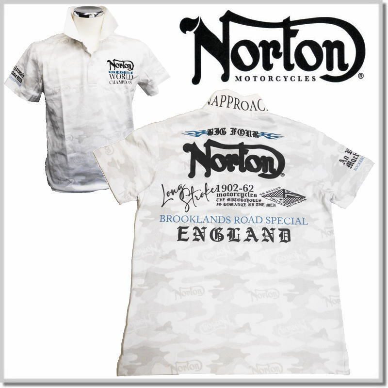 ノートン Norton カモ 総柄 ポイントカラー ポロ 232N1202-001(WHITE)-M 半袖ポロシャツ カットソー