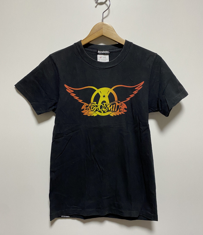 希少☆hysteric × AEROSMITH ヒステリックグラマー エアロスミス 半袖Tシャツ バンドT FREE 黒 ブラック サインプリント