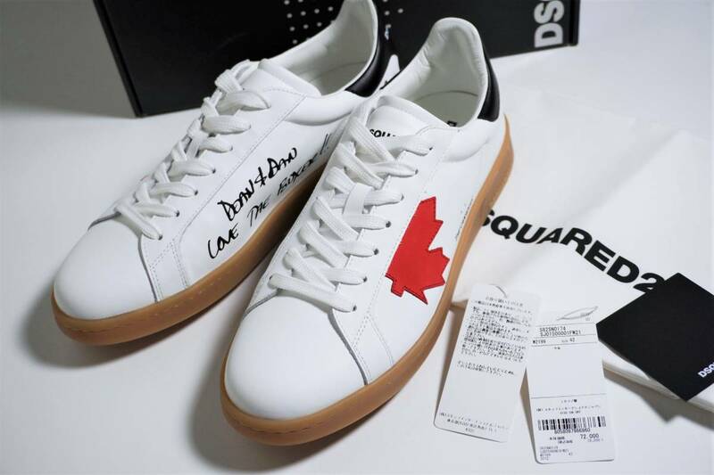 【新品/正規品】定価7.９万 40 25cm DSQUARED2 ディースクエアード Boxer Sneaker SNM0174 ラグジュアリー ホワイト レザー スニーカー