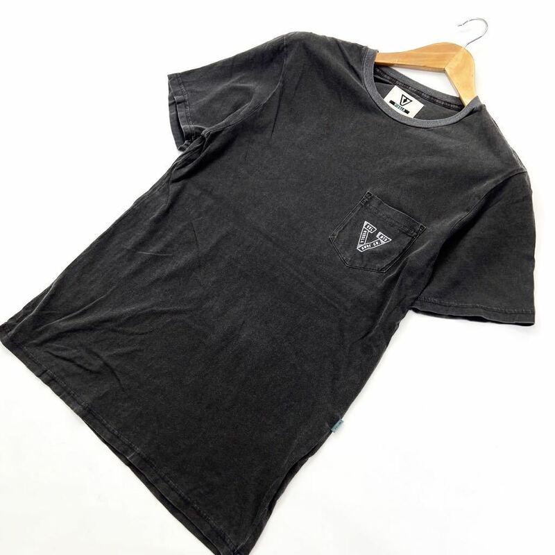 VISSLA ☆ 両面プリント◎ デザイン ポケット Tシャツ 半袖 ポケT 洗いざらしの風合い◎ ブラック S サーフ ストリート ヴィスラ■S1565