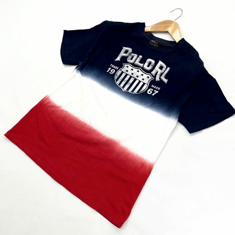 Polo Ralph Lauren ☆ グラデーション デザイン◎ 160 キッズ 半袖 Tシャツ ネイビー ホワイト レッド オシャレ ポロラルフローレン■S1662