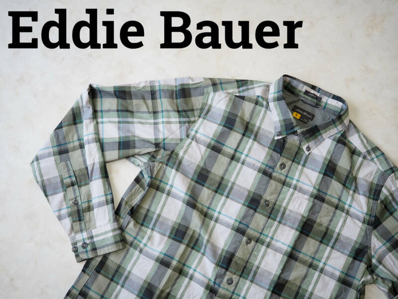 ☆送料無料☆ Eddie Bauer エディーバウアー 古着 長袖 チェック 胸ポケット付き ボタンダウン シャツ クラシックフィット メンズ L 中古