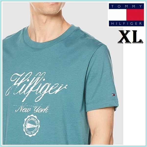 最新　ビンテージ仕上げのグランジプリントTシャツ ブルー　XLサイズ　TOMMY HILFIGER #ngTOMMY