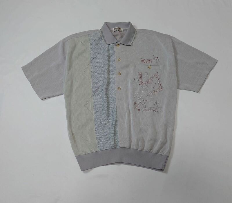 MAGIXSON // 半袖 クレープ生地 切替 刺繍 プルオーバー シャツ (ミックス) サイズ 2L