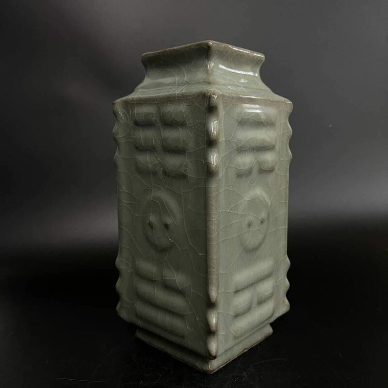 中国 汝窯 青磁 花瓶 八卦紋 古美術 古玩 中国美術