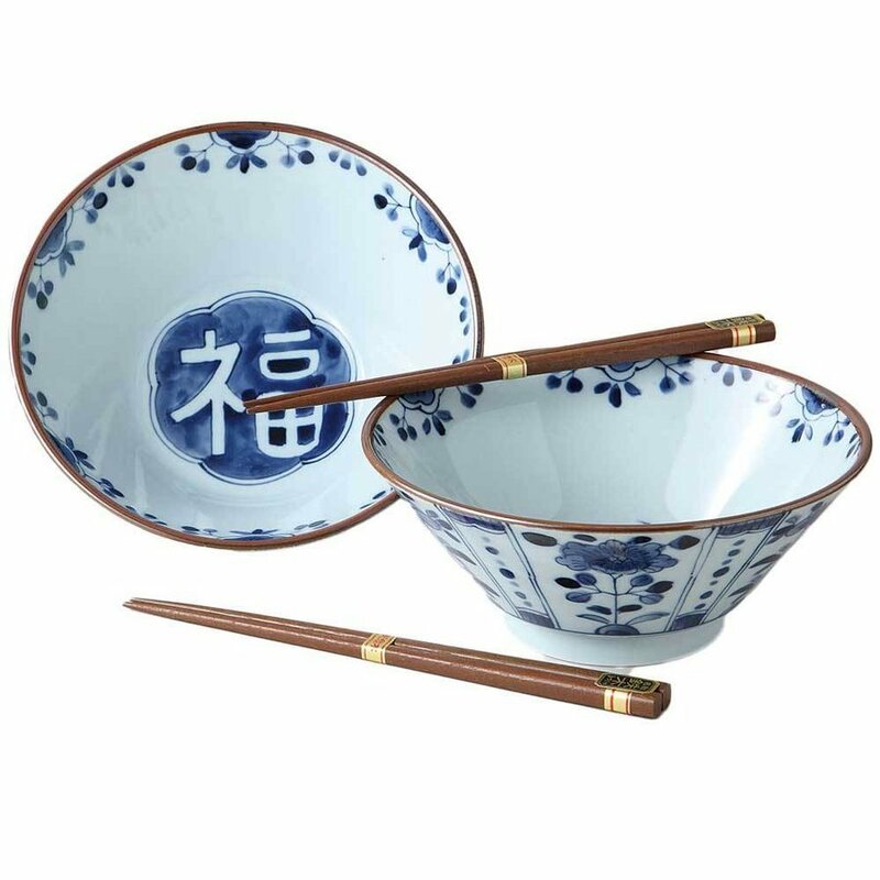 美濃焼！ ☆藍染工房軽量吉祥麺鉢ペア☆ V3125-3 新品 鉢 小皿 ラーメン丼 どんぶり 盛鉢 小付 向付 ギフト 