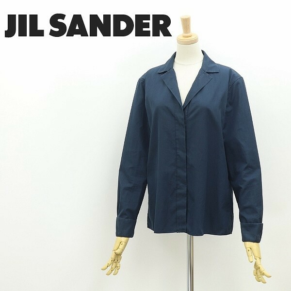 ◆JIL SANDER ジル サンダー コットン オープンカラー 長袖 シャツ 紺 ネイビー 38