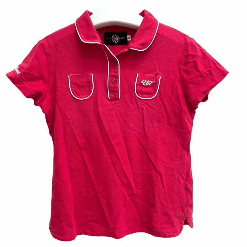 VIVA HEART / ビバハート レディース 半袖ポロシャツ 刺繍 40サイズ ピンク ゴルフ 可愛い O-1486