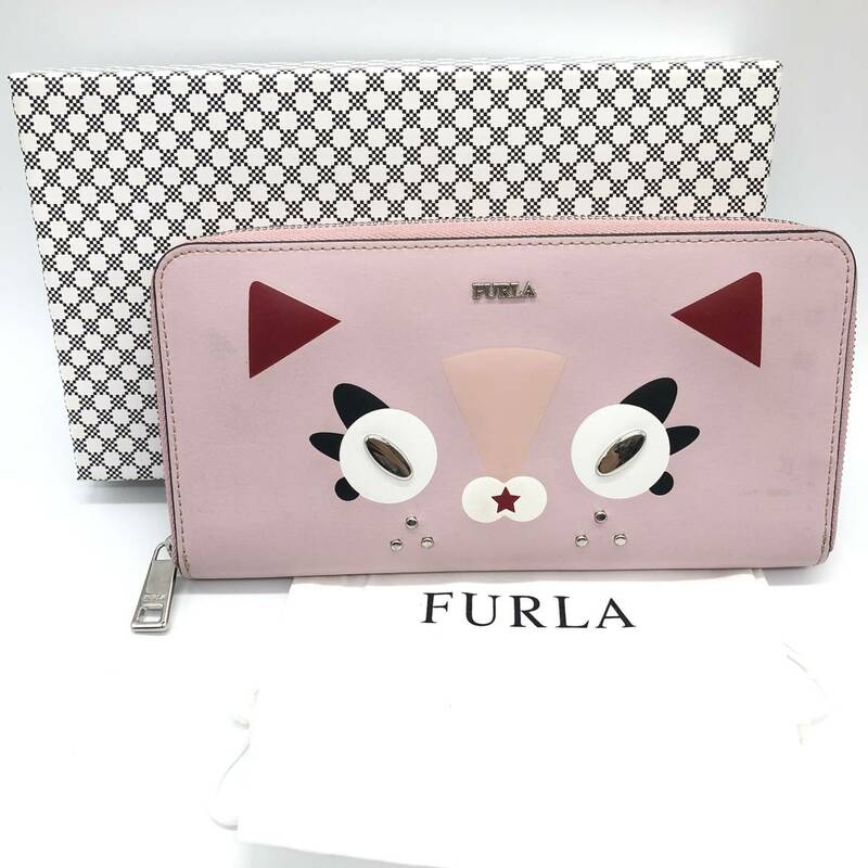 FURLA フルラ 978816 ジンジャー キャット ラウンドファスナー 長財布 サイフ ピンク 猫 箱 袋