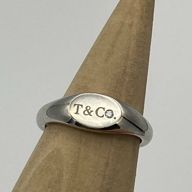 ☆ ティファニー マイクロ オーバル シグネット リング 指輪 ホワイトゴールド 750 K18 1P ダイヤモンド Tiffany Signet White Gold Ring 