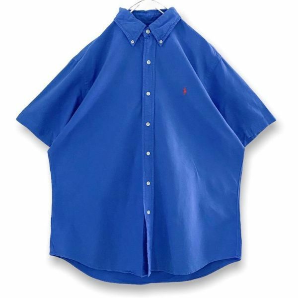 古着 ラルフローレン ポニー ロゴ刺繍 BD ダウンボタンシャツ コットンシャツ ワンポイント刺繍 RALPH RAUREN 青 ブルー
