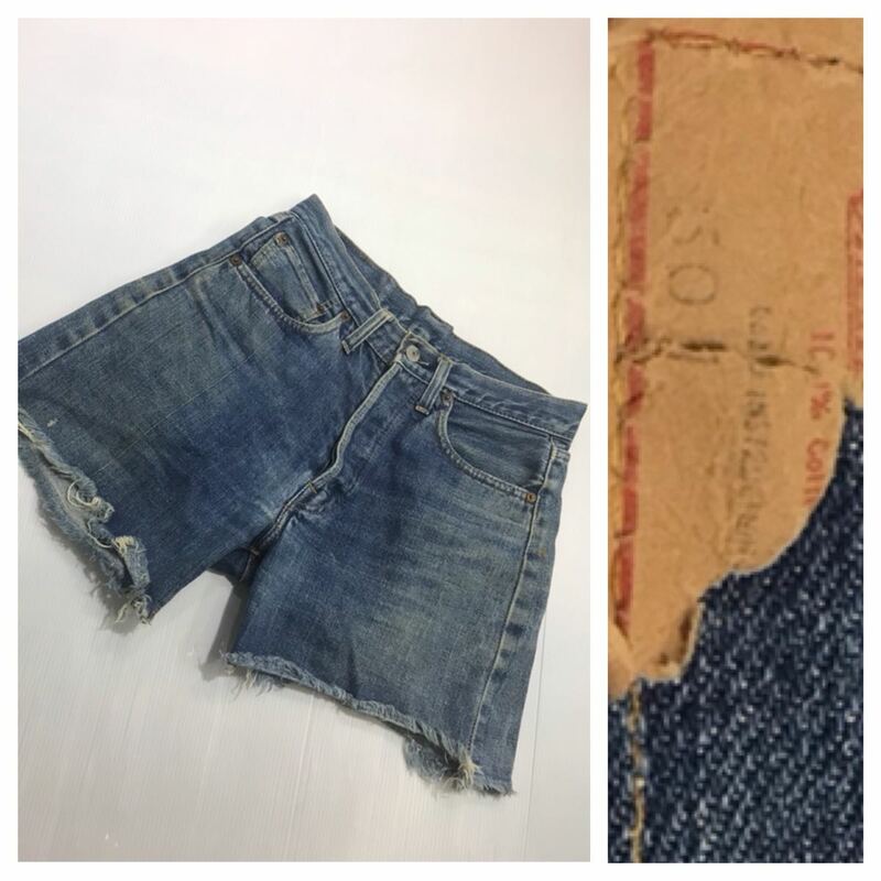 ヴィンテージ USA製 levis リーバイス 66前期 色落ちデニム 赤耳 カットオフ 切りっぱなし ハーフパンツ ショーツ W 30 約 73cm