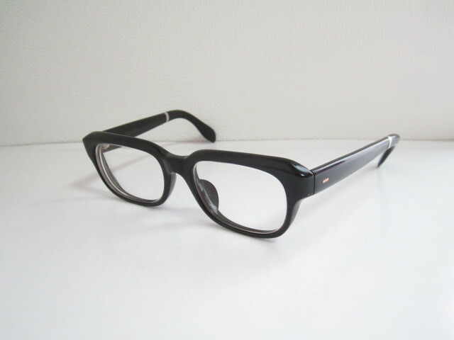 籠◆ビンテージ　レトロ　年代物　HIFRAME　NO.38　PAT.P　7枚丁番　肉厚　ウェリントン型　ブラック　眼鏡　中古品