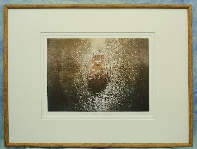長原加代子 銅版画 セーヌ川 ペニッュ kayoko‘91 版画 6号 24/50 la Seine peniche サイン入り フランス セーヌ河 1991年 中古　