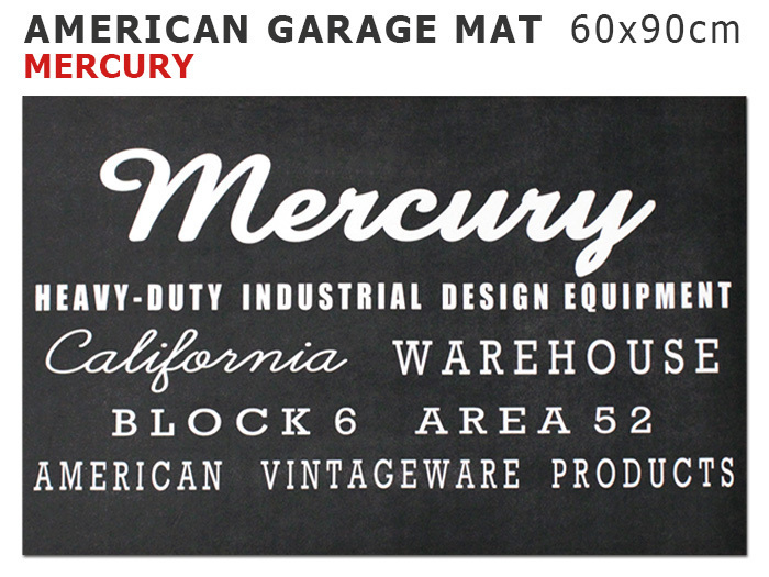 拭ける 防水 フロアマット (WEREHOUSE) MERCURY マーキュリー 黒 文字 玄関 カリフォルニア ガレージ 西海岸風 インテリア アメリカン雑貨