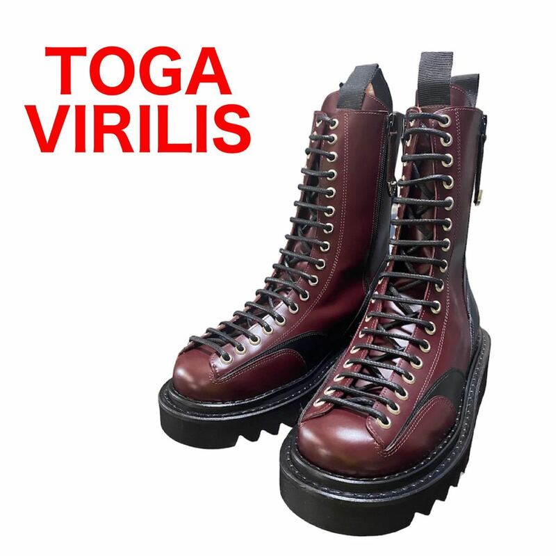 【新品】即決★ TOGA VIRILIS トーガビリリース ★ レースアップブーツ レザー バイカラーブーツ ロック ストリート モード コンチョ