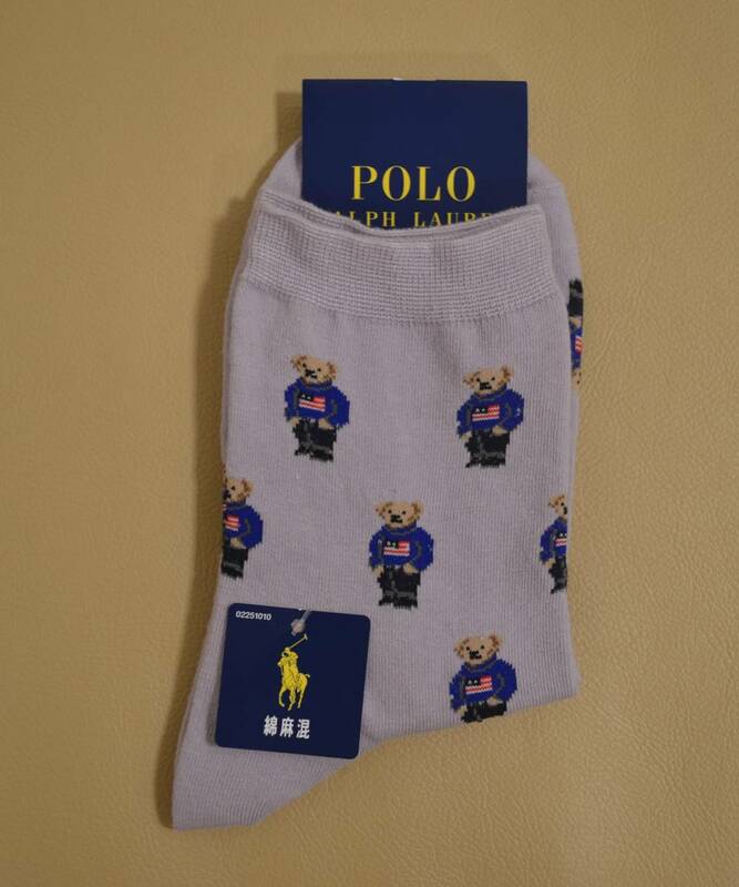 新品　タグ付き　レディース　 POLO　RALPH LAUREN 　ポロラルフローレン　綿麻混ミニベア総柄ソックス　　日本製　 送料無料　　 