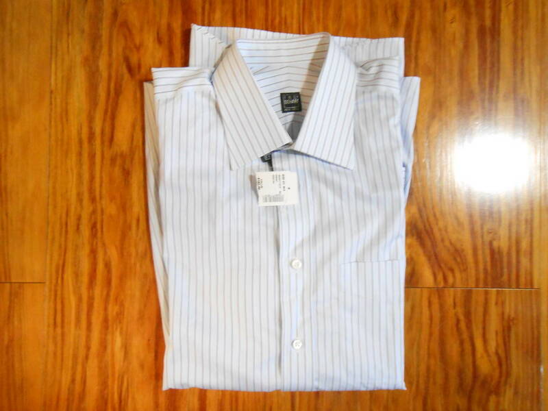 未使用タグ付　米国 IKE BEHAR（1957年創業）　上品なストライプ柄の高級ドレスシャツ 　UＳ＄185　コットン100%　ＵS16-32サイズ 
