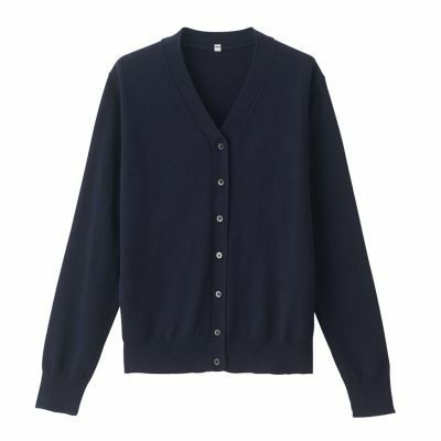 ◆美品 MUJI 無印良品 UVカット 強撚 Ｖネック カーディガン XL ネイビー オーガニックコットン 定番 洗濯済み 匿名発送