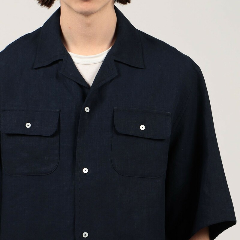 新品 23ss トゥモローランド リネン オープンカラーシャツ ネイビー M 2.6万円