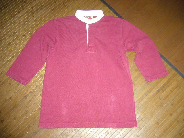 168-56♂：BARBARIAN バーバリアン 　スタンドカラー　八分袖　ラガーシャツ　rugby　ラグビー　size.S　色.エンジ　カナダ製