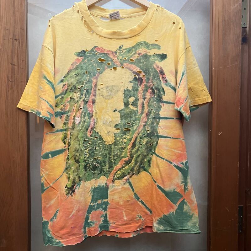 ガチダメージ　穴だらけ　BOB MARLEY Tシャツ ジャーライオン　六芒星