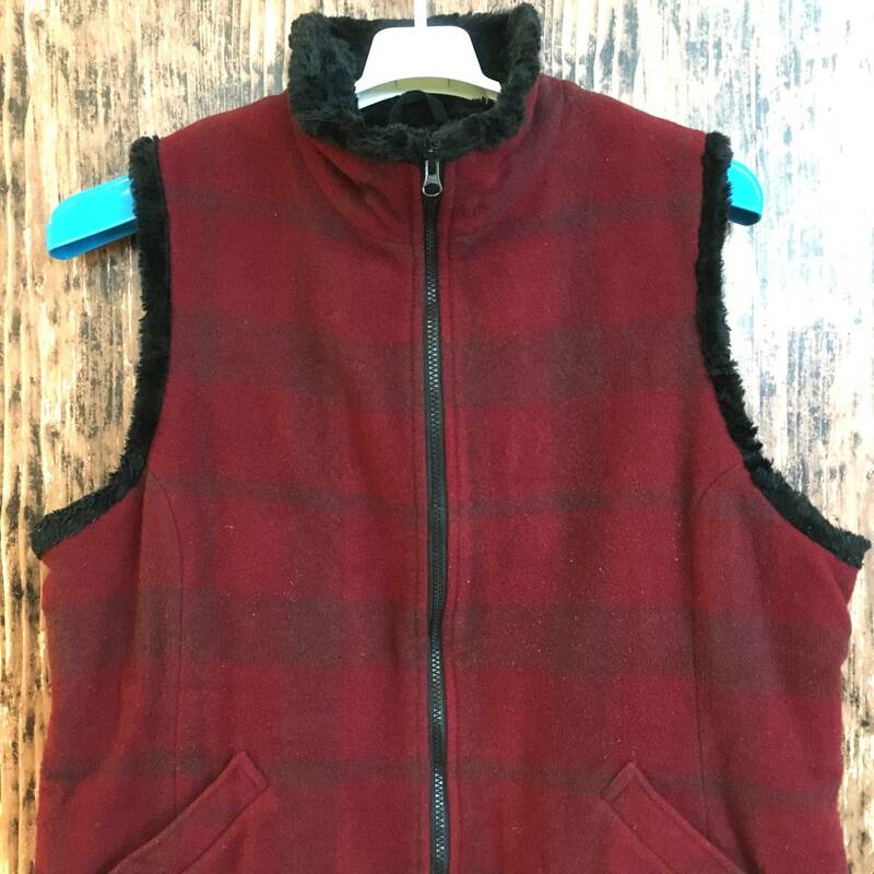 中古 アメリカ古着 WOOLRICH ウールリッチ ツイードベスト メンズ XLサイズ LL 2L 赤 チェック ウール80％ 中ボア アウトドア 作業服 釣り