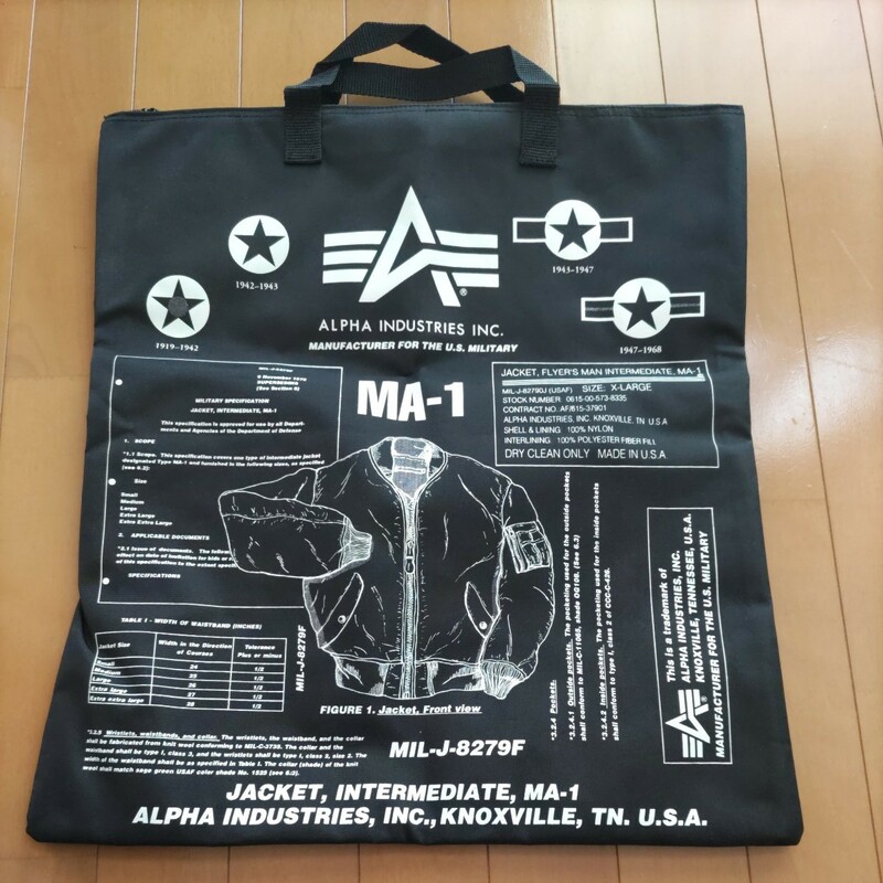 90s Alpha アルファ MA-1　両面プリント ヘビーウエイト・トートバッグ　 非売品(ノベルティ)