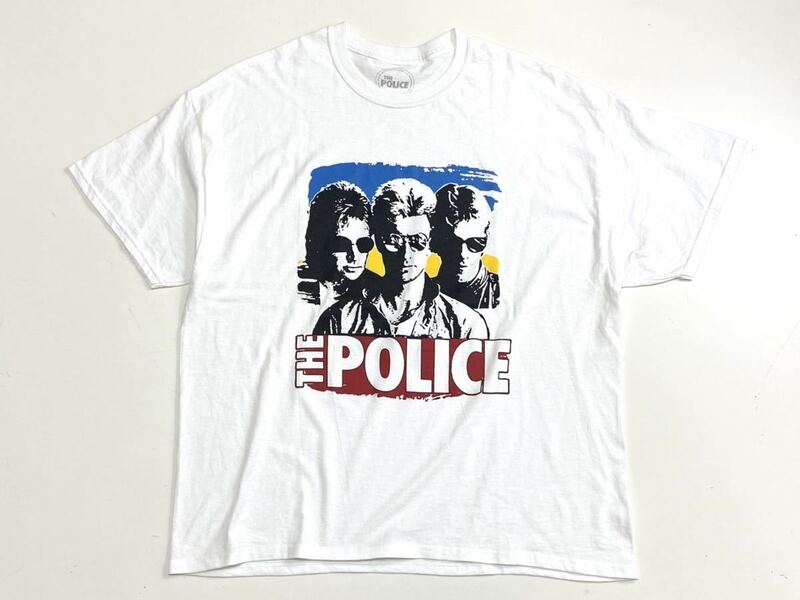 ★ THE POLICE ◆ イラスト Tシャツ 白 XLサイズ イギリス ロックバンド ポリス バンドT ロックT 半袖 カットソー ◆W2 MうK4B-04