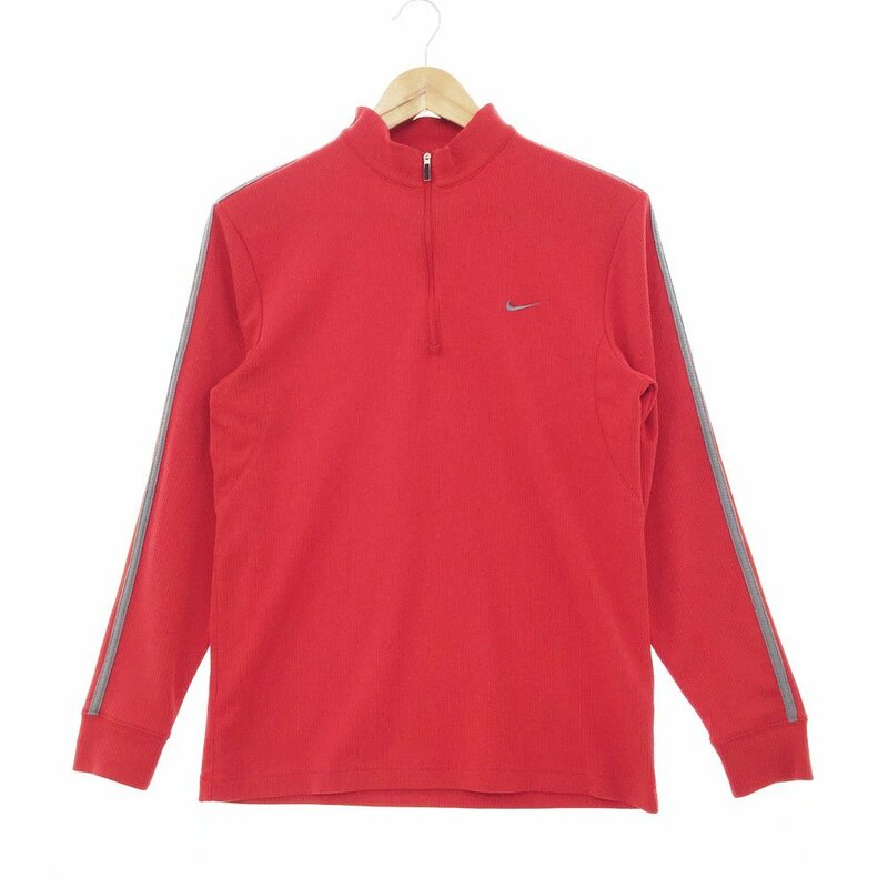 ●美品 NIKE GOLF ナイキゴルフ 長袖 ドライフィットハーフジップシャツ メンズ サイズM レッド トップス ゴルフウエア 353290 1AB/41068