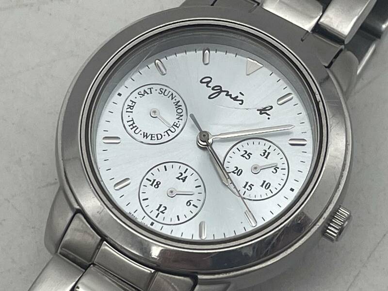 agnes b. アニエスベー　本物　アイスブルーカラーダイヤル　デイデイト　ボーイズサイズ　人気腕時計　稼働品