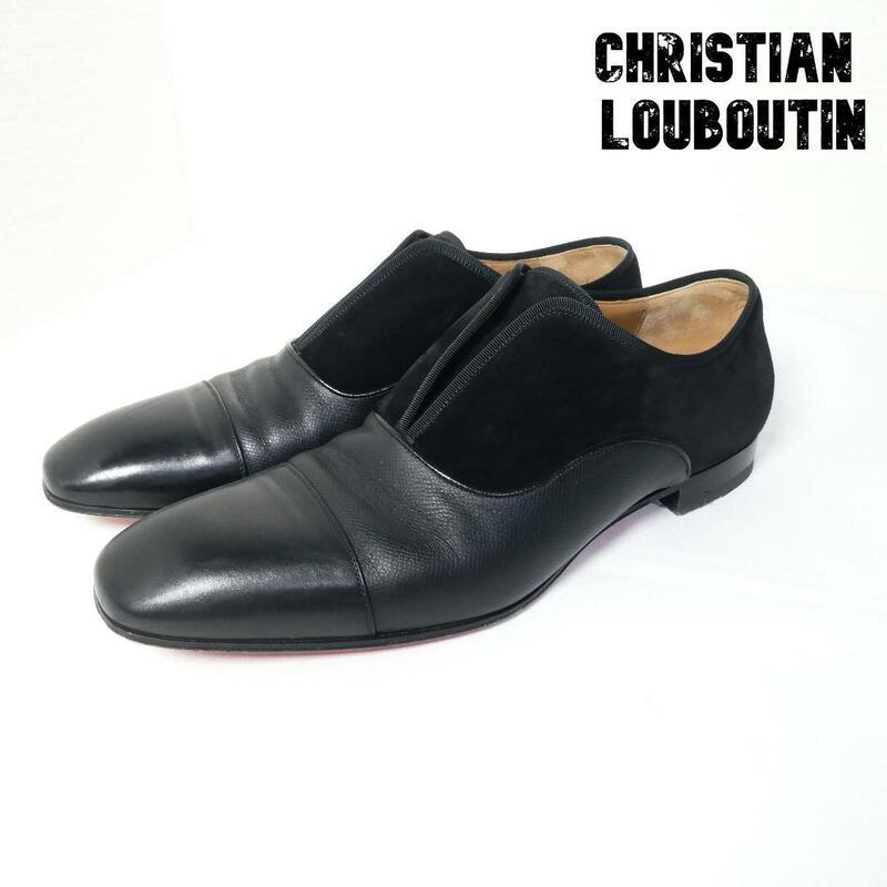 美品 Christian Louboutin クリスチャンルブタン 42 約27㎝ ビジネスシューズ 革靴 レザー スエード ストレートチップ スクエアトゥ 黒