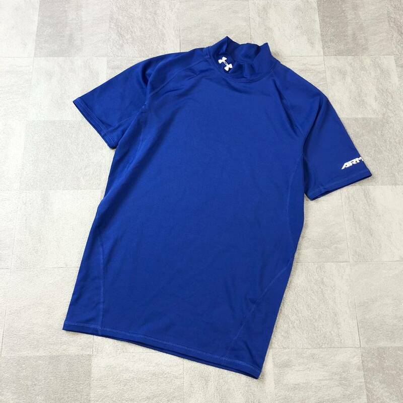 良品　UNDER ARMOUR アンダーアーマー ボトルネック半袖シャツ コンプレッション 半袖Tシャツ ブルー　サイズLG