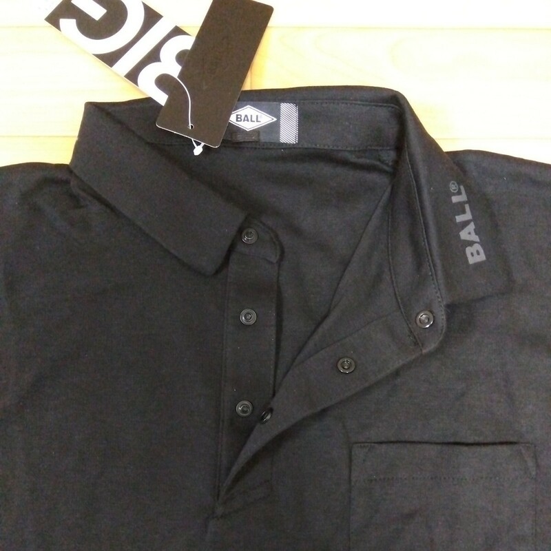 M　BALLボール　ビッグシルエット　新品　半袖ポロシャツ　襟付きシャツ　ワンタッチボタン　黒　メンズ紳士　アウトドア　ゴルフウェア　