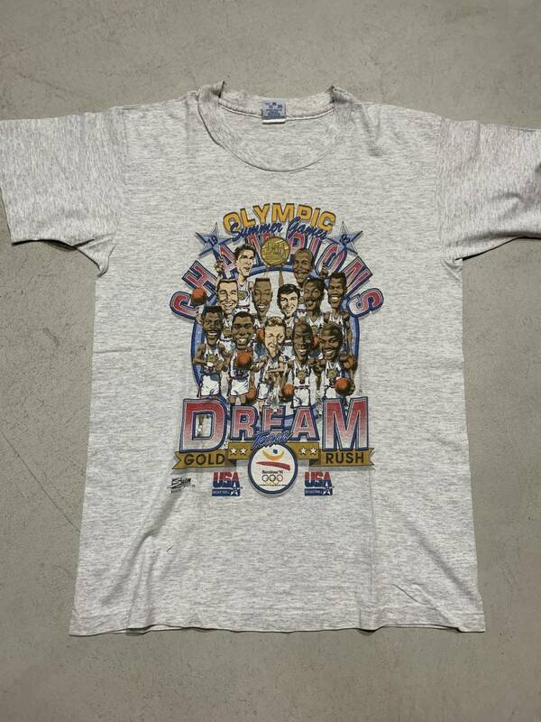 90s USA製 ビンテージ NBA DREAM TEAM ドリームチーム Tシャツ グレー 古着 SALEM バスケット オリンピック ジョーダンマジック