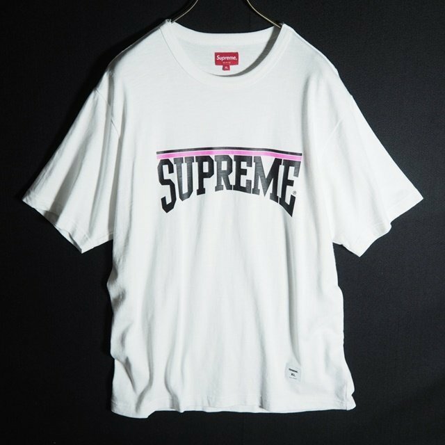 M0655f16　■Supreme シュプリーム■　18SS Arch S/S Top ピンクライン ロゴTシャツ ホワイト XL / 白 カットソー LOGO 春夏