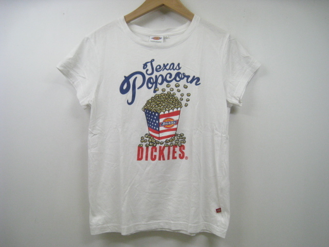 Dickies ディッキーズ Tシャツ 半袖 ロゴ Texas Popcorn ポップコーン プリント レディース 白 ホワイト サイズM