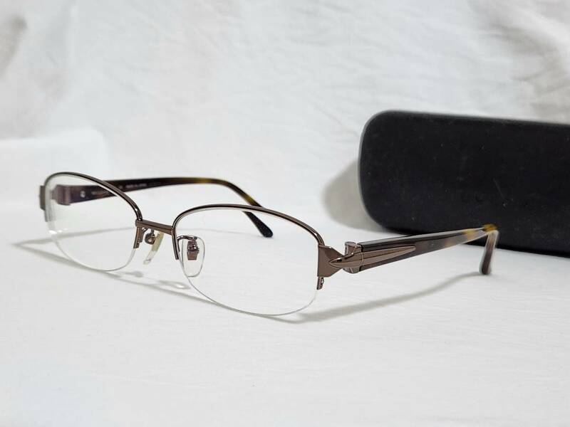 正規レア BVLGARIブルガリ サイドロゴ文字アイコン ブロンズメタルコンビアイウェア 茶 軽量ハーフリムメタリック 眼鏡○サングラス 付属有