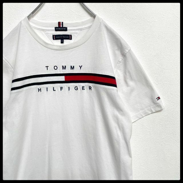 大人気　トミーヒルフィガー　ビッグロゴ　フロントロゴ　半袖Tシャツ　ホワイト　レディース　Mサイズ　TOMMY HILFIGER