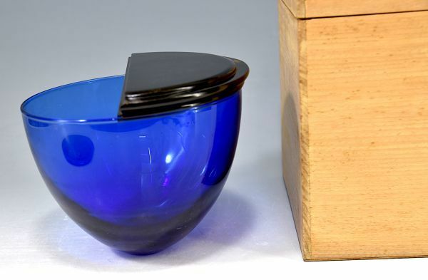 「ブルー　ギヤマン水指」 茶道具 ギヤマン 硝子 ガラス製 青 蓋二種添 合箱 y92268781